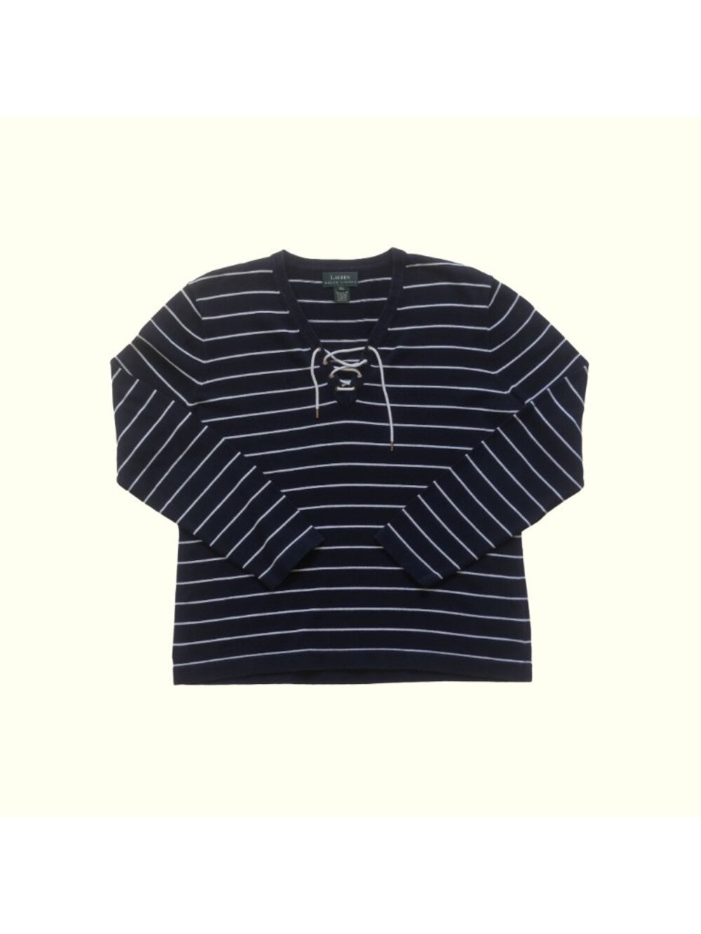 LAUREN RALPH LAUREN NAUTICAL HONG KONG TIE LACE UP STRIPE BLUE SHIRT SZ XL
